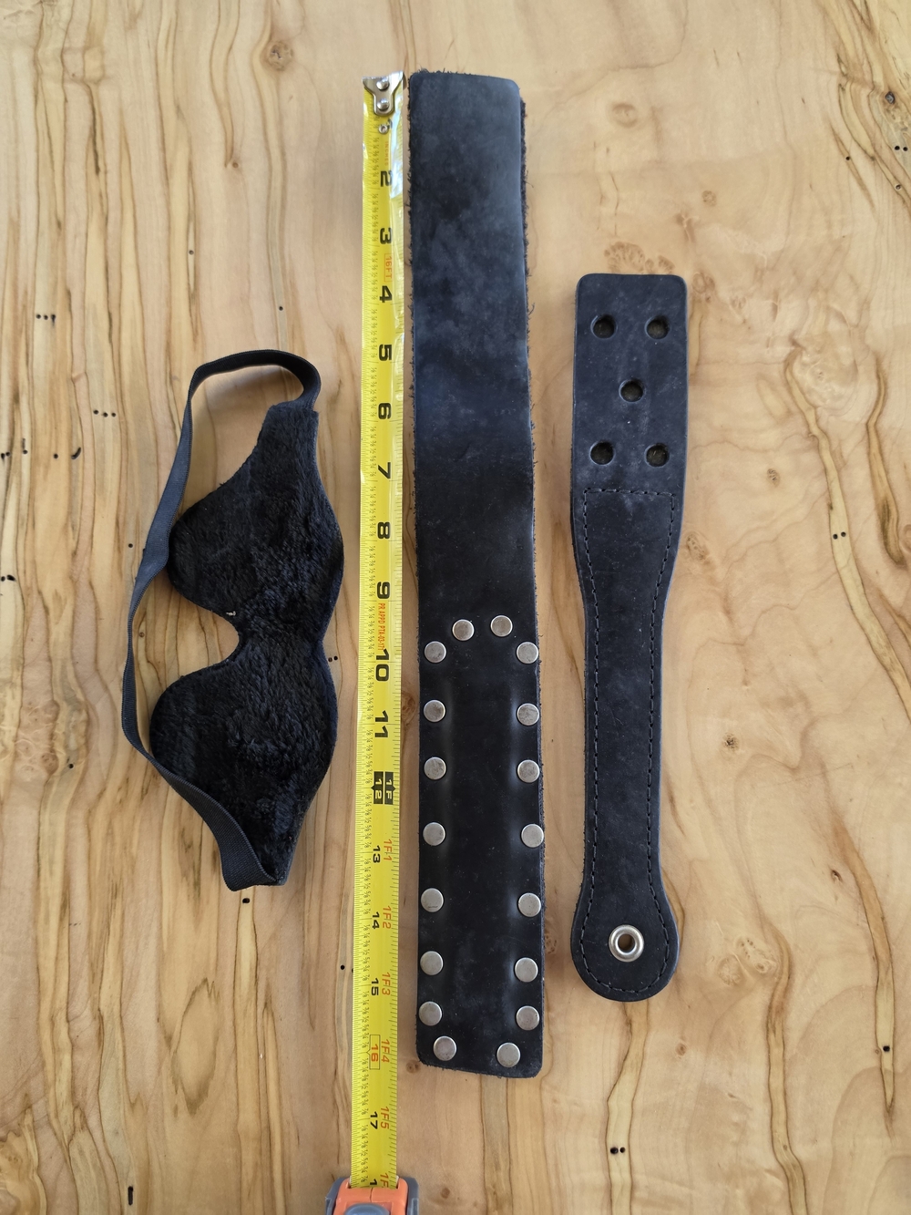 Black Leather Studded Cut Out Spankers Paddles FF lined Eye Mask Vintage Set/3